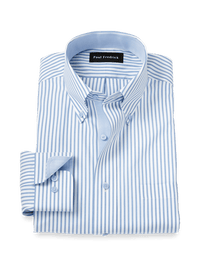 Comfort Stretch Non-Iron Stripe Dress Shirt With Contrast Trim - White/blue