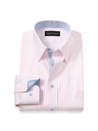 Comfort Stretch Non-Iron Stripe Dress Shirt With Contrast Trim - Pink