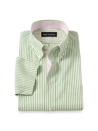 Comfort Stretch Non-Iron Stripe Dress Shirt With Contrast Trim - Green