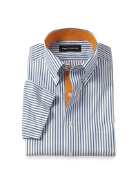 Comfort Stretch Non-Iron Stripe Dress Shirt With Contrast Trim - Blue