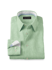 Non-Iron Linen Solid Dress Shirt With Contrast Trim - Green
