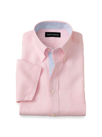 Non-Iron Linen Solid Dress Shirt With Contrast Trim - Pink