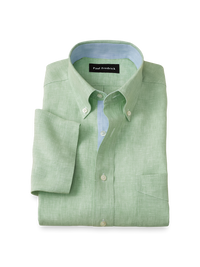 Non-Iron Linen Solid Dress Shirt With Contrast Trim - Light Green