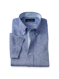 Non-Iron Linen Solid Dress Shirt With Contrast Trim - Dark Blue