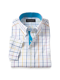 Comfort Stretch Non-Iron Tattersall Dress Shirt With Contrast Trim - Multi