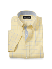 Comfort Stretch Non-Iron Check Dress Shirt With Contrast Trim - Yellow