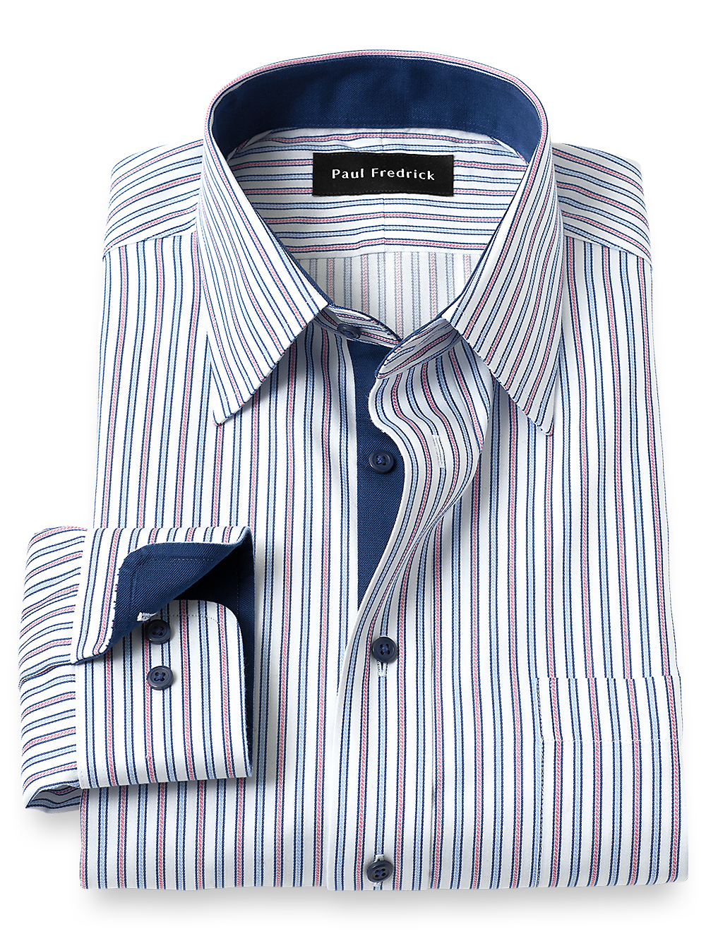Product Image of Non-iron Cotton Stripe Dress Shirt With Contrast Trim-Blue/Pink
