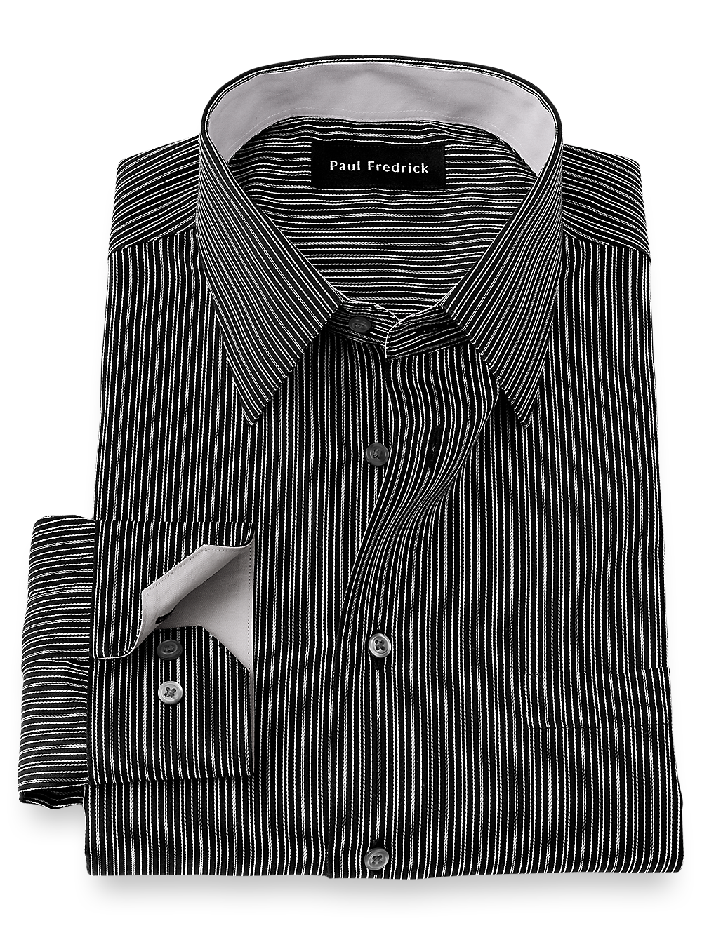Product Image of Non-iron Cotton Fineline Stripe Dress Shirt With Contrast Trim-Black/White