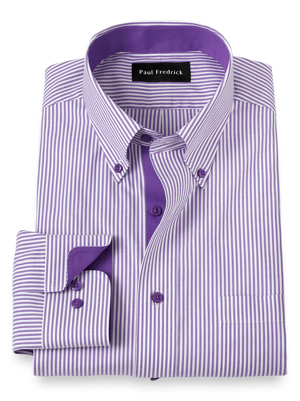Product Image of Comfort Stretch Non-iron Stripe Dress Shirt With Contrast Trim-Purple