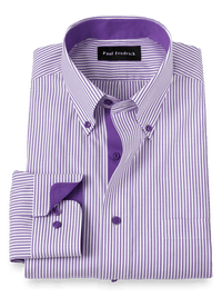 Comfort Stretch Non-Iron Stripe Dress Shirt With Contrast Trim - Purple