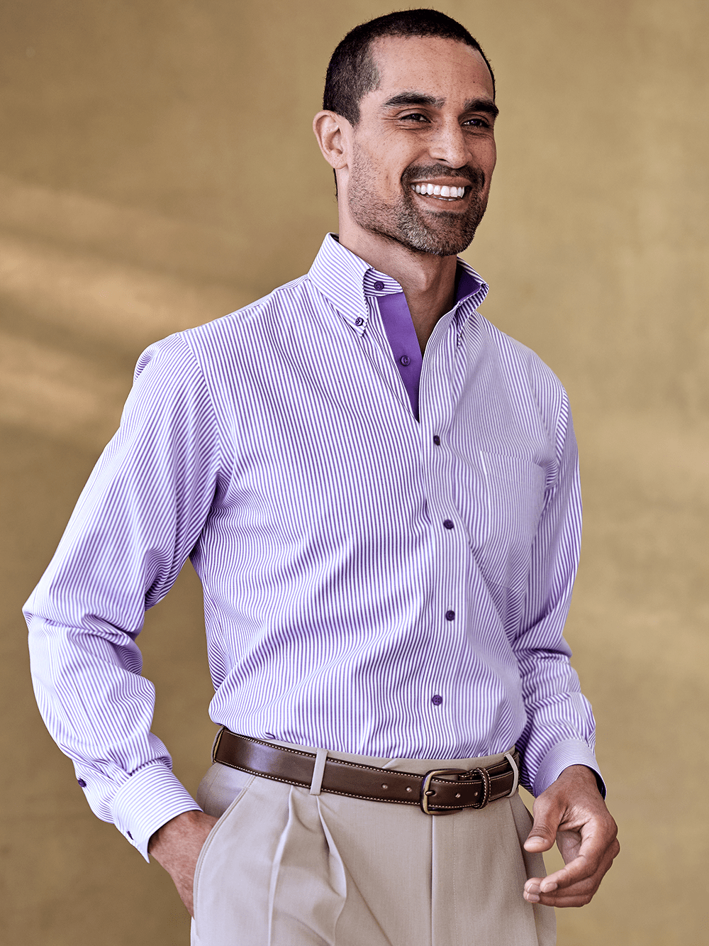Alternate Image of Comfort Stretch Non-iron Stripe Dress Shirt With Contrast Trim-1