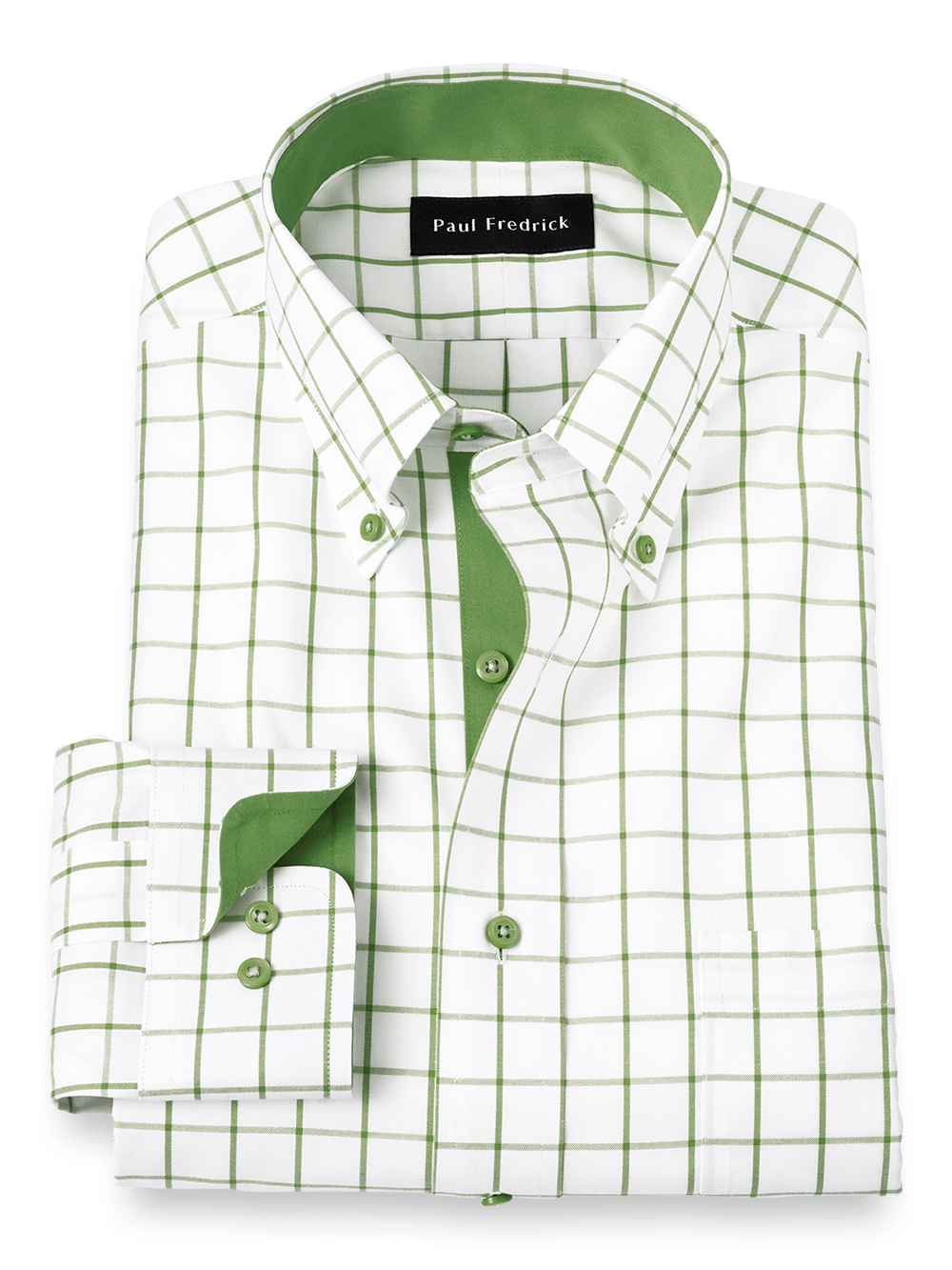 Product Image of Comfort Stretch Non-iron Check Dress Shirt With Contrast Trim-Green