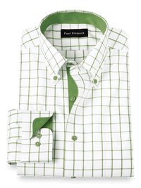 Comfort Stretch Non-Iron Check Dress Shirt With Contrast Trim - Green