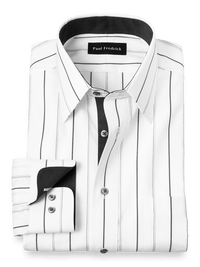 Non-Iron Cotton Stripe Dress Shirt With Contrast Trim - Black/grey