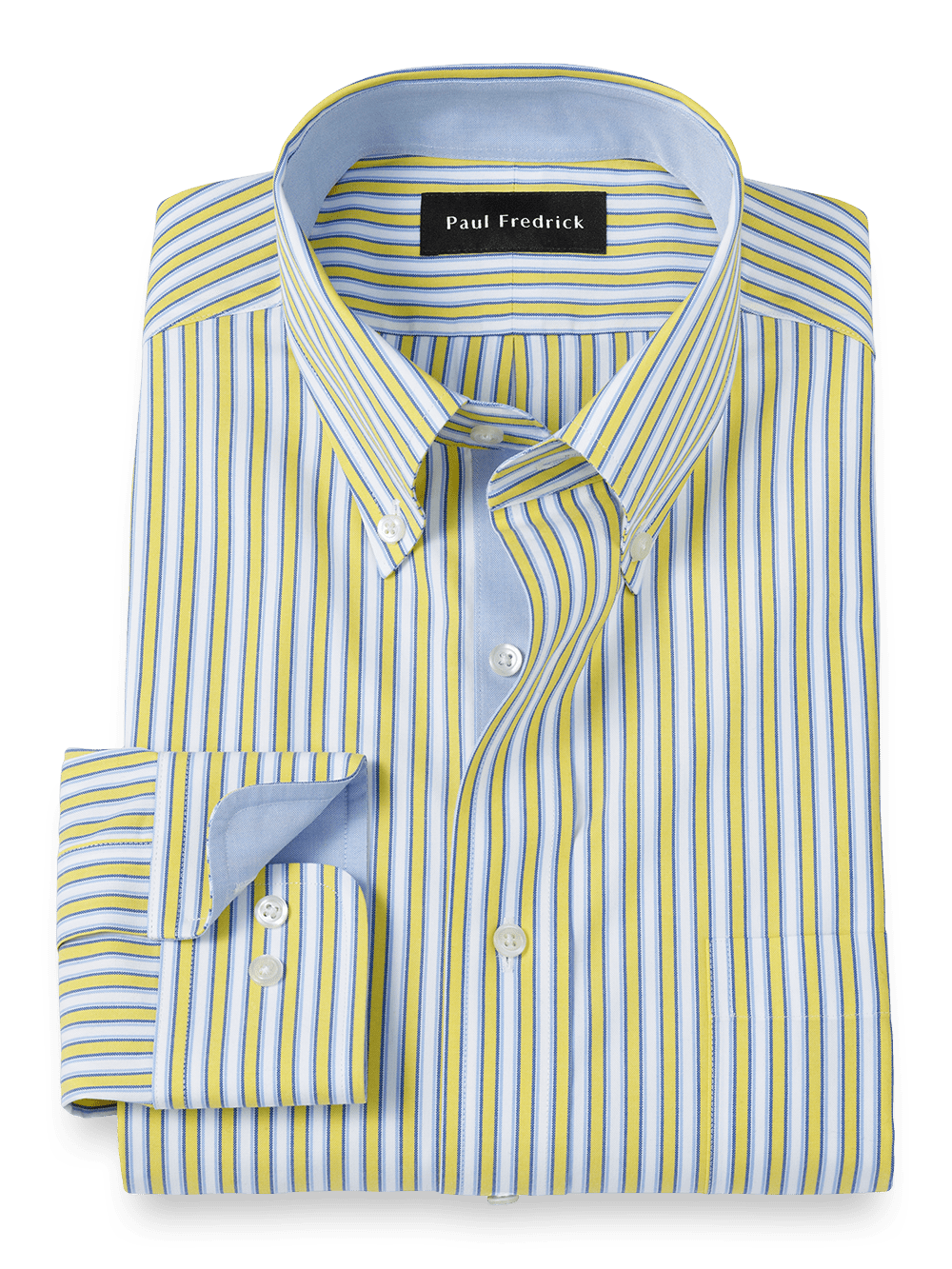 Product Image of Non-iron Cotton Stripe Dress Shirt With Contrast Trim-Blue/Yellow