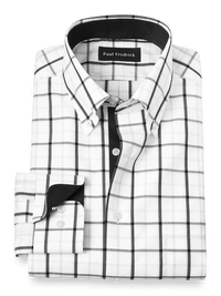 Non-Iron Cotton Check Dress Shirt With Contrast Trim - Black/white