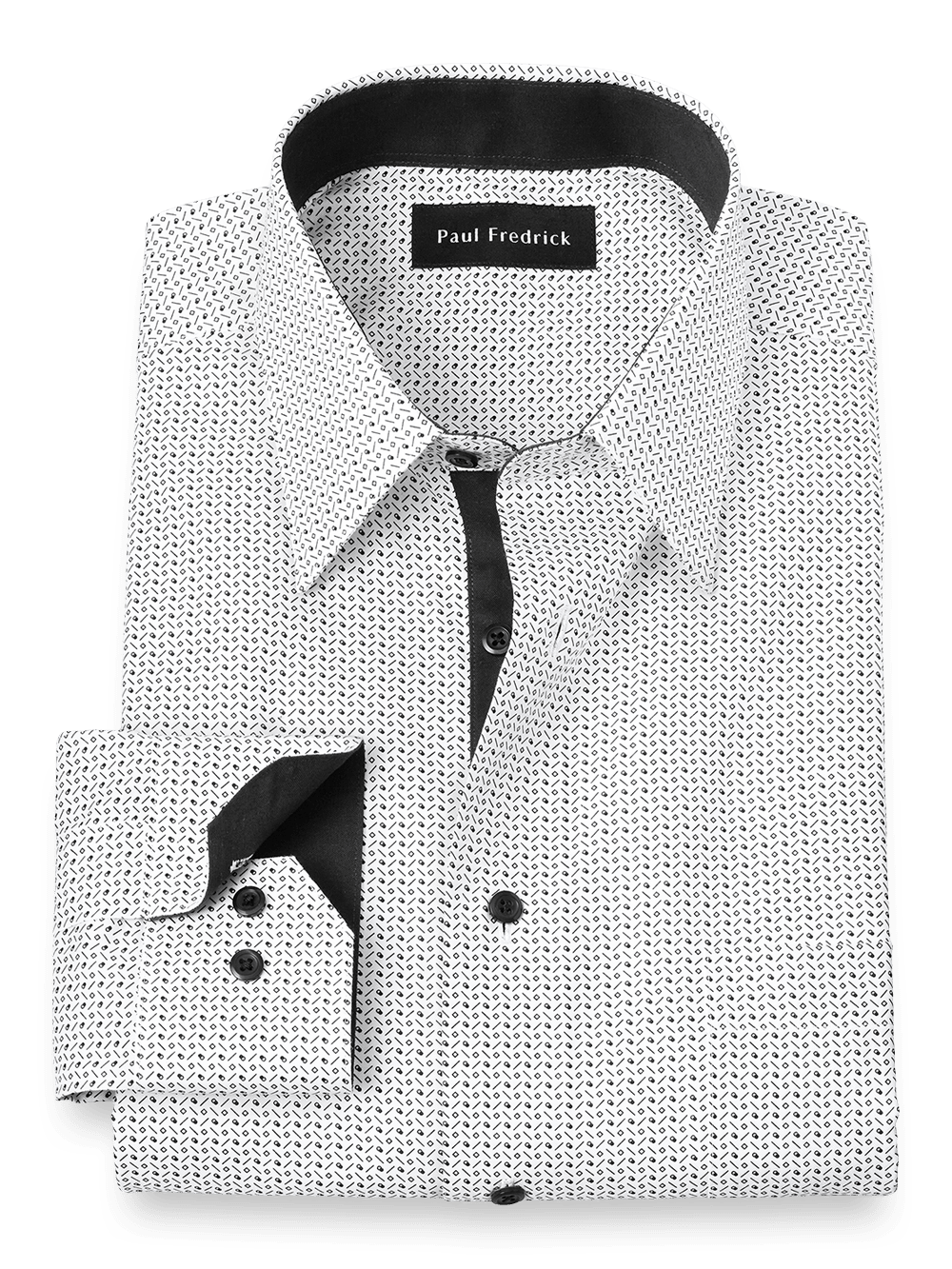 Product Image of Non-iron Cotton Deco Print Dress Shirt With Contrast Trim-Black/White