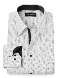 Non-Iron Cotton Deco Print Dress Shirt With Contrast Trim - Black/white