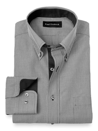 Non-Iron Cotton Houndstooth Dress Shirt With Contrast Trim - Black/white