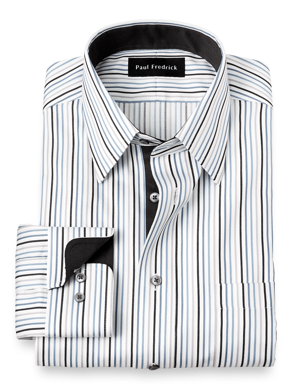 Product Image of Non-iron Cotton Stripe Dress Shirt With Contrast Trim-Black/Teal