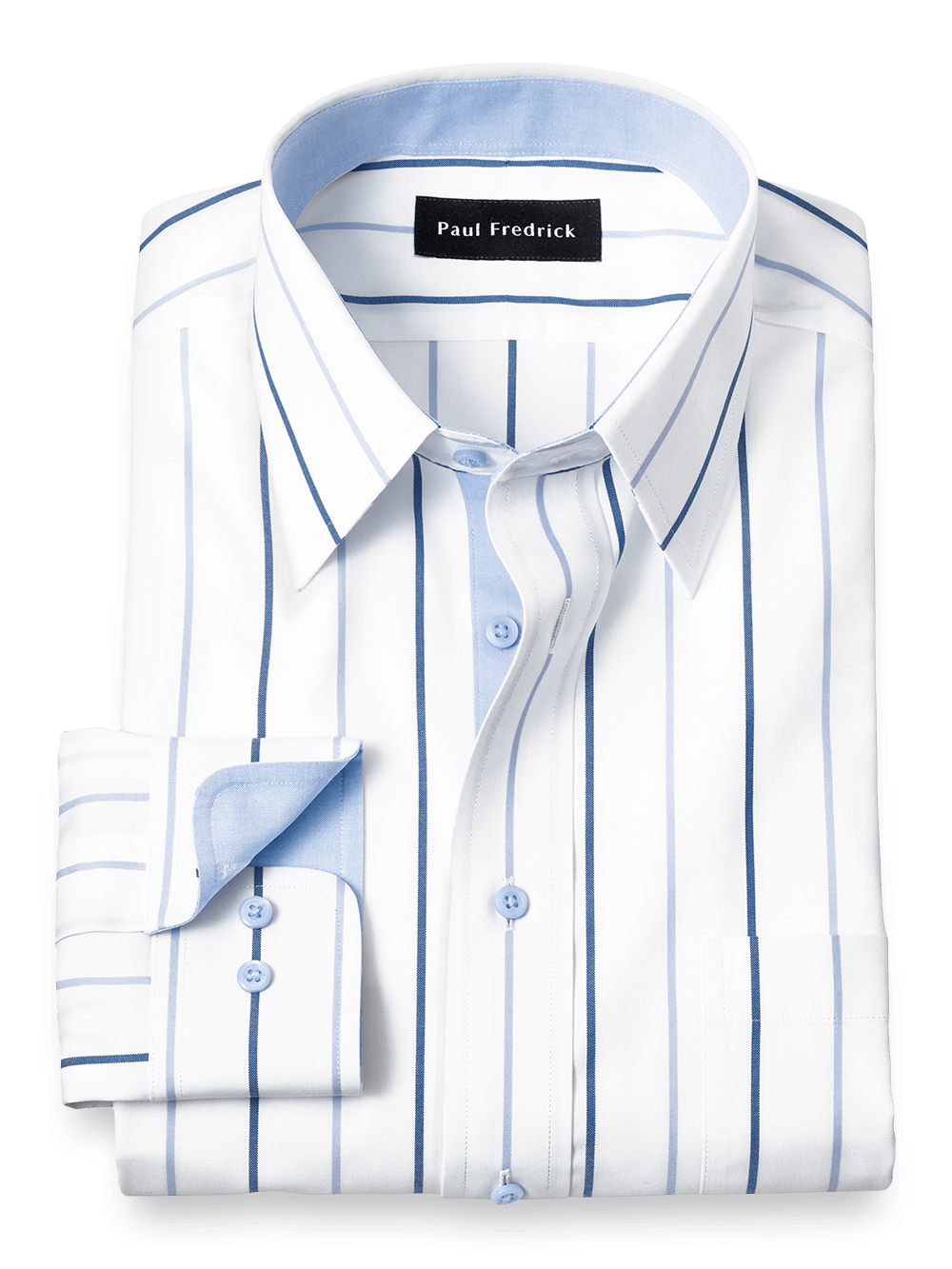 Product Image of Non-iron Cotton Stripe Dress Shirt With Contrast Trim-Blue