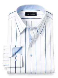 Non-Iron Cotton Stripe Dress Shirt With Contrast Trim - Blue