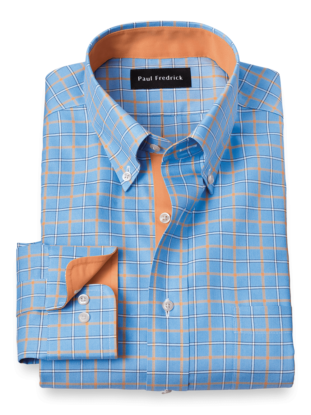 Product Image of Non-iron Cotton Check Dress Shirt With Contrast Trim-Blue/Melon