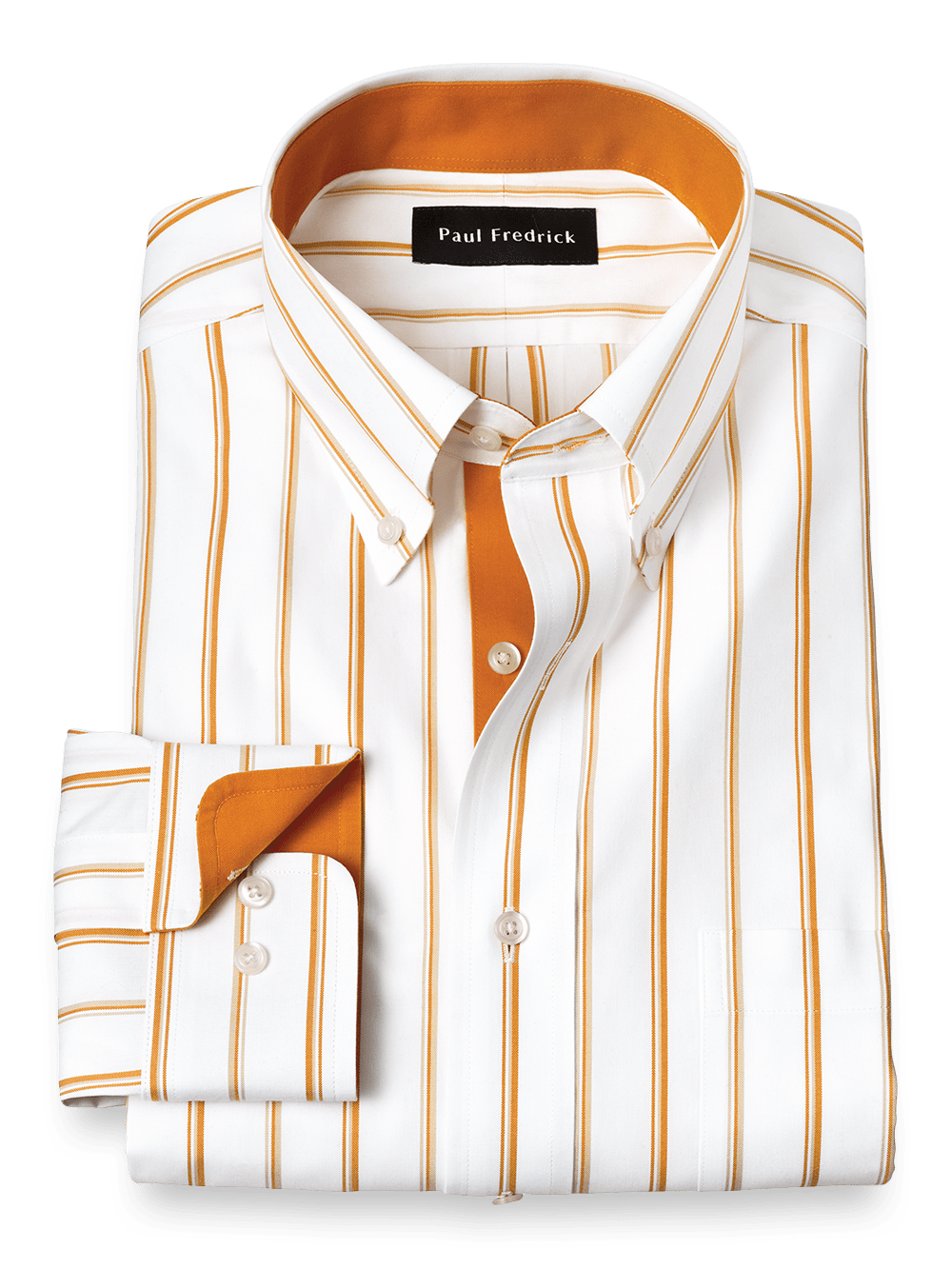 Product Image of Non-iron Cotton Stripe Dress Shirt With Contrast Trim-Melon/Tan