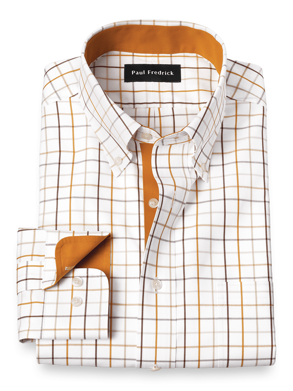 Product Image of Non-iron Cotton Check Dress Shirt With Contrast Trim-Melon/Tan