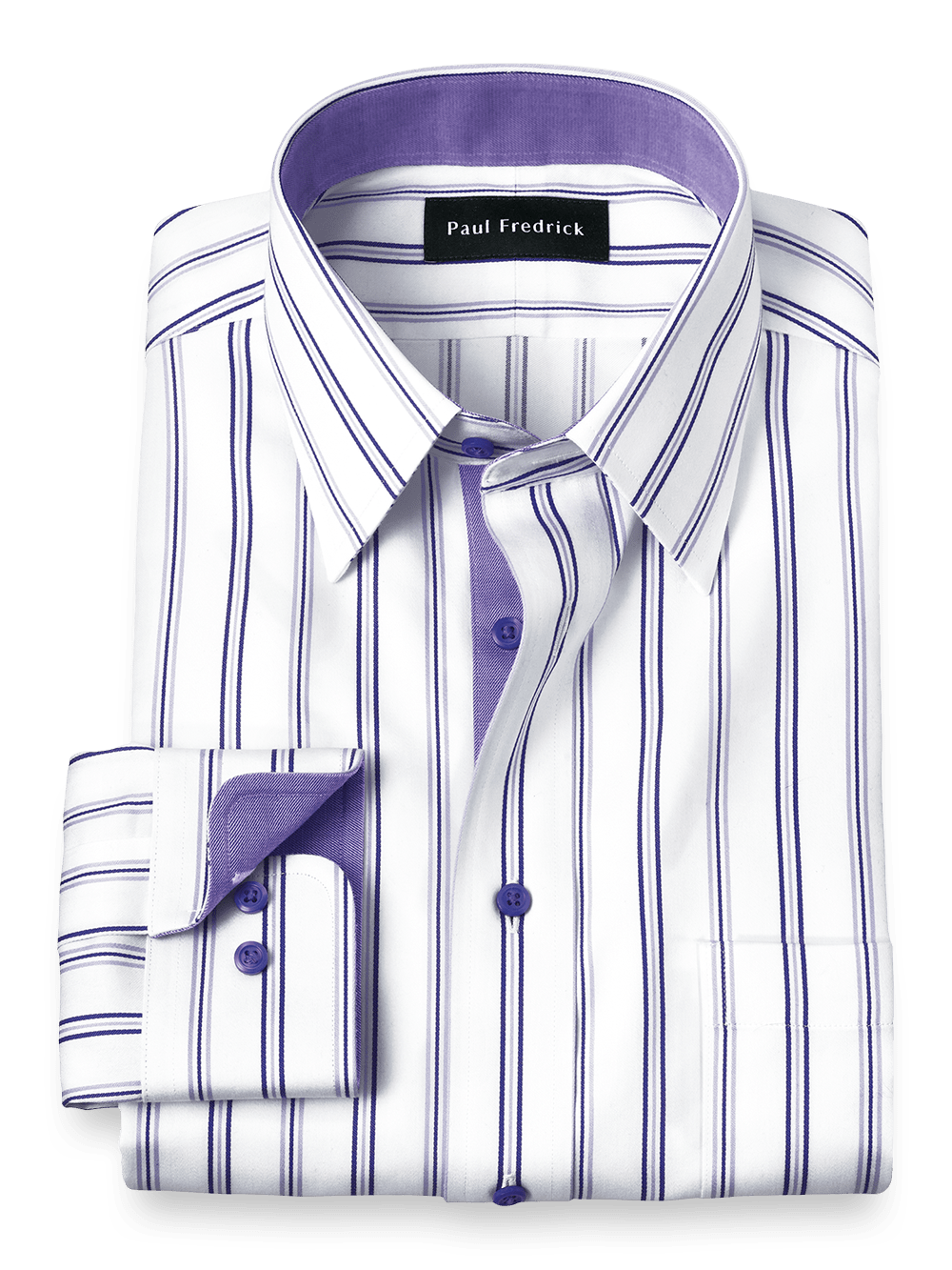 Product Image of Non-iron Cotton Stripe Dress Shirt With Contrast Trim-Purple