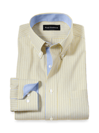 Comfort Stretch Non-Iron Stripe Dress Shirt With Contrast Trim - Blue/yellow