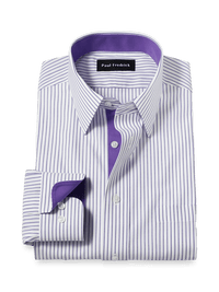 Comfort Stretch Non-Iron Stripe Dress Shirt With Contrast Trim - Purple