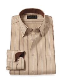 Comfort Stretch Non-Iron Stripe Dress Shirt With Contrast Trim - Tan