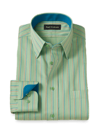 Comfort Stretch Non-Iron Stripe Dress Shirt With Contrast Trim - Mint Green