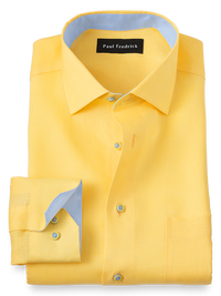 Non-Iron Linen Solid Dress Shirt With Contrast Trim - Yellow