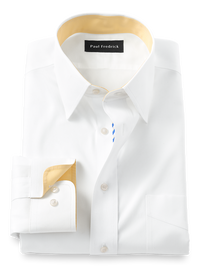 Non-Iron Cotton Solid Dress Shirt With Contrast Trim - White