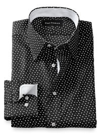 Non-Iron Cotton Geometric Print Dress Shirt With Contrast Trim - Black/white