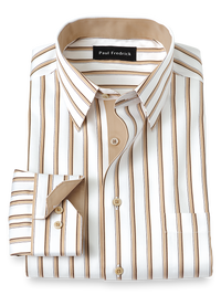 Non-Iron Cotton Stripe Dress Shirt With Contrast Trim - Tan