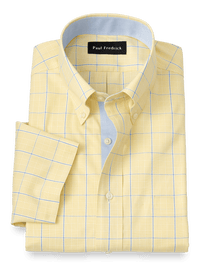 Comfort Stretch Non-Iron Check Dress Shirt With Contrast Trim - Yellow