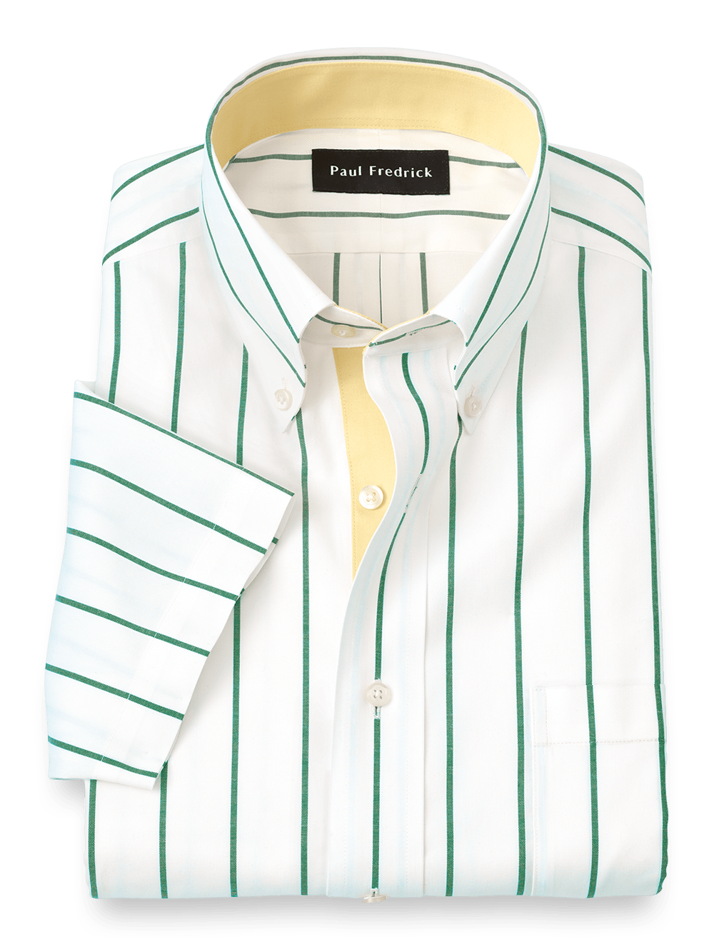 Product Image of Comfort Stretch Non-iron Stripe Dress Shirt With Contrast Trim-Green