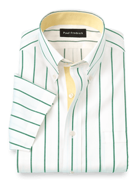 Comfort Stretch Non-Iron Stripe Dress Shirt With Contrast Trim - Green