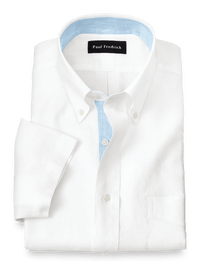 Non-Iron Linen Solid Dress Shirt With Contrast Trim - White