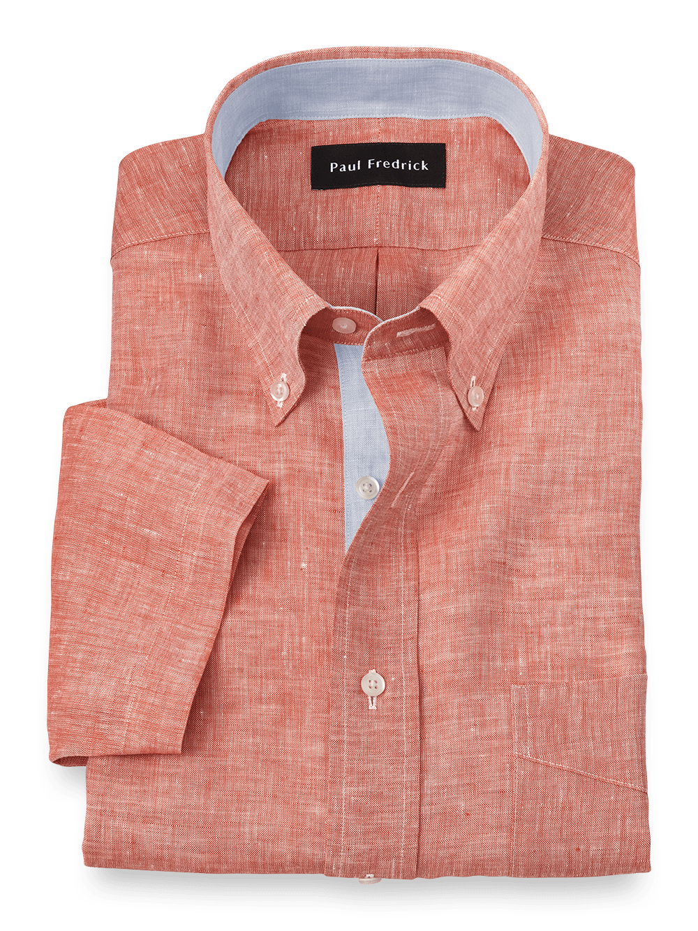 Product Image of Non-iron Linen Solid Dress Shirt With Contrast Trim-Coral