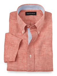 Non-Iron Linen Solid Dress Shirt With Contrast Trim - Coral