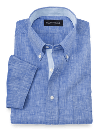 Non-Iron Linen Solid Dress Shirt With Contrast Trim - Dark Blue