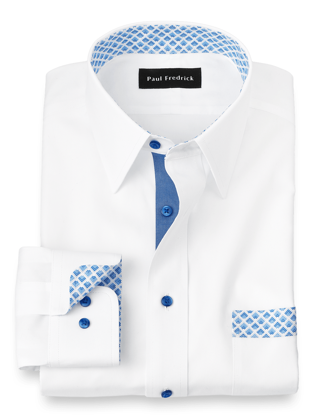 Product Image of Non-iron Cotton Solid Dress Shirt With Contrast Trim-White