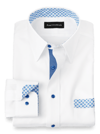 Non-Iron Cotton Solid Dress Shirt With Contrast Trim - White