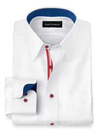 Non-Iron Cotton Solid Dress Shirt With Contrast Trim - White