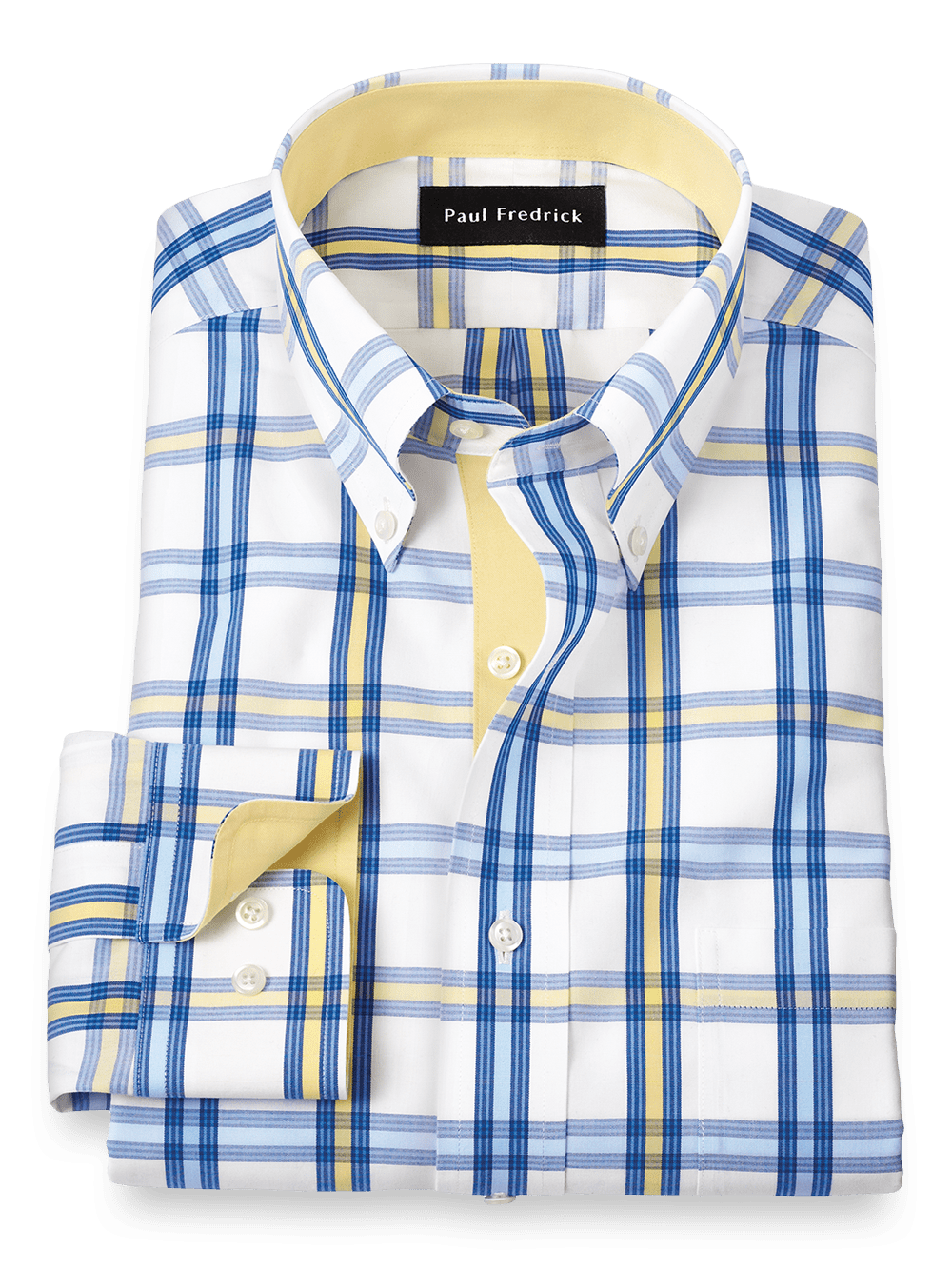 Product Image of Non-iron Cotton Windowpane Dress Shirt With Contrast Trim-Blue/Yellow