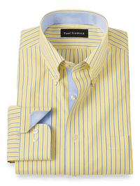 Non-Iron Cotton Stripe Dress Shirt With Contrast Trim - Yellow